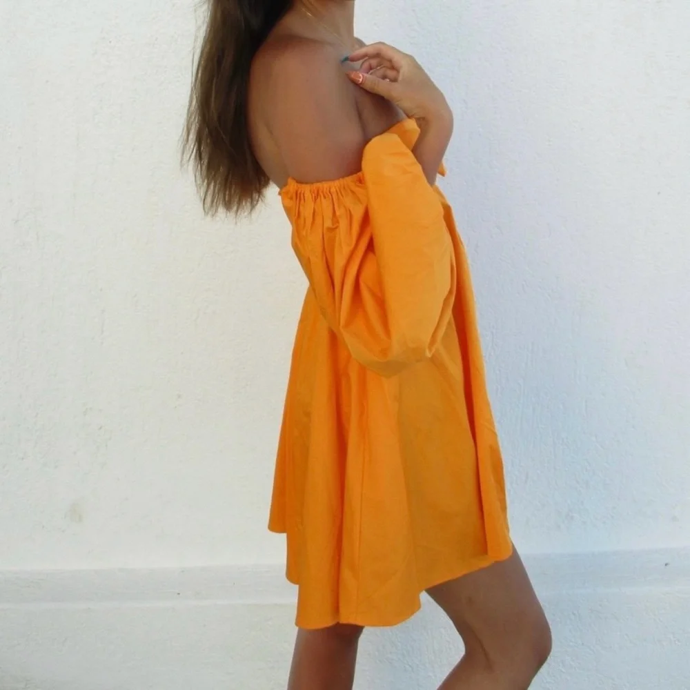 NWT For Love & Lemons St. Lucia Dress Off Shoulder Size Small Orange - Picture 5 of 10